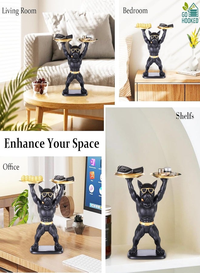 Go Hooked Polyresin Bulldog Storage Tray Stand 25Cm | Dual Serving Decorative Sculpture | Luxurious Multipurpose Dog Statue for Home Decor, Office, Bar,Table, Gift | Dog Figurine Tray Stand (GH33) - Image 3